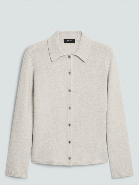 Theory Sweaters - Theory Collared Button-Front Cardigan in Light Cream cashmere new